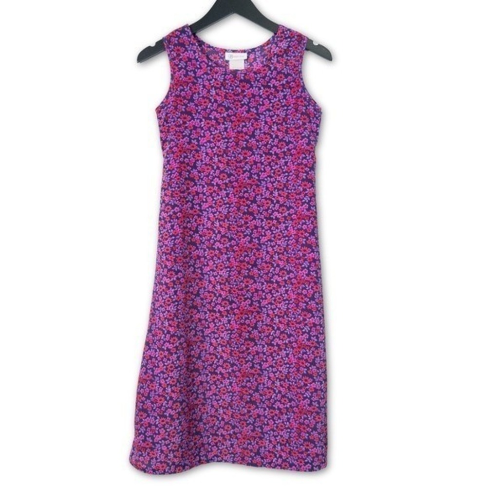 Vintage Bonnie Jean‎ Dress Girls 12 Purple Pink Floral Print Sleeveless Midi